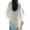 Women's Summer Knitted Shawl Wrap with Crochet Pattern and Tassels For Layering On Chilly Night and Vacation Daily Wear