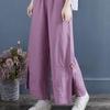 Literary Vintage Embroidered Solid Color Split Elastic Waist Casual Skirt Loose Tie Long Wide Leg Pants for Women