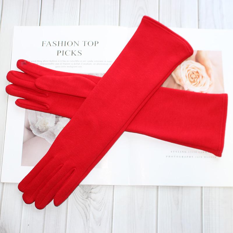 Guantes Largos de Algodón para Mujer Elásticos Otoño e Invierno Calidez 38cm Cortavientos y Resistentes al Sol Mangas de Punto