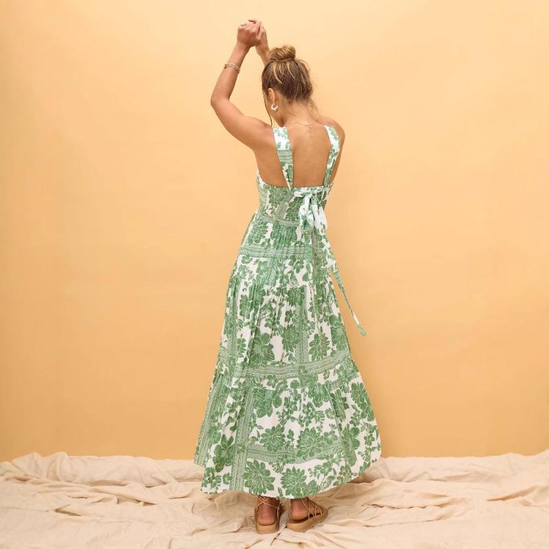 Summer Women's Beach Sleeveless Spice Print Long Halter Dress