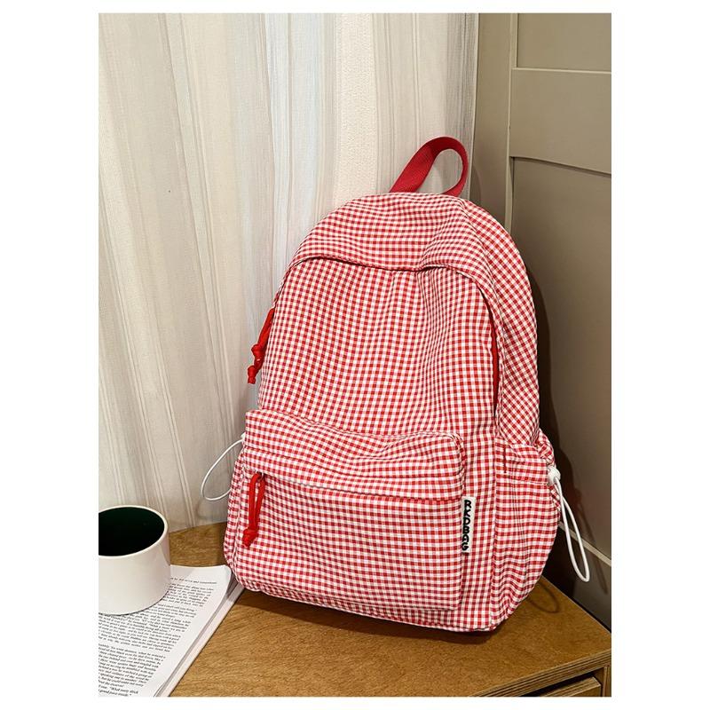 School Bag New Fresh and Sweet Plaid Backpack Junior High School Students Lightweight Large Capacity Backpack