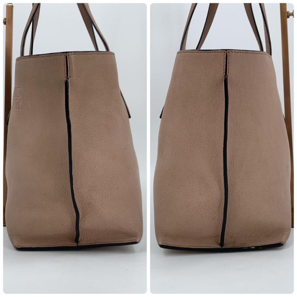 LOEWE T Shopper Anagram Tote Shoulder Crossbody Bag Leather Pink Beige A4 Size Compatible