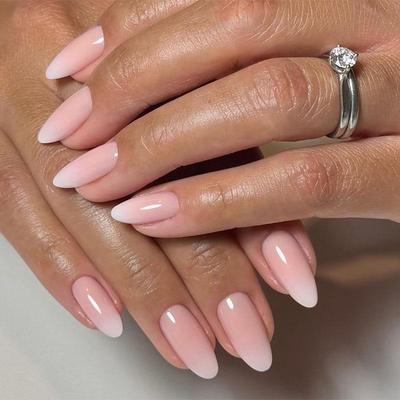Set de 30 Embouts d'Ongles Amande Dégradé Rose et Blanc Français - Faux Ongles Amovibles Réutilisables
