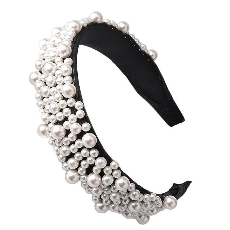 New Winter Women Fashion Pearl Rhinestone Headband Velvet Padded Hair Band Luxury Headwear Ladies Ha