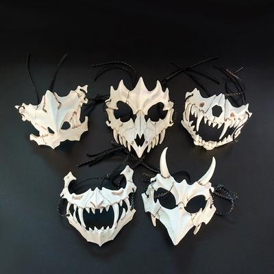 Maska Czaszki Impreza Długie Zęby Demoniczny Szkielet Pół Twarzy Maska Wilk Smok Tygrys Houjuu Nue Maska Cosplay Halloween Kostium Rekwizyty