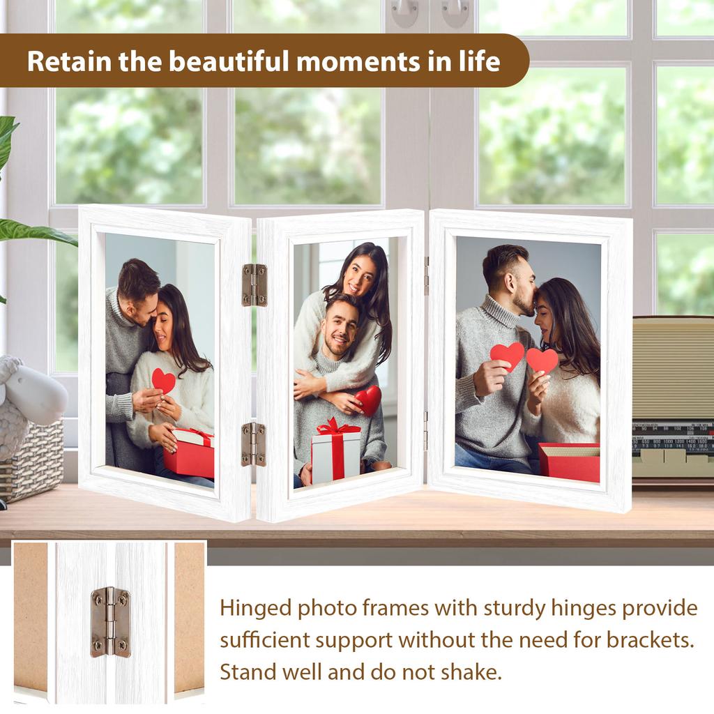 Doppel-/Dreifach-Fotorahmen 180° faltbarer, aufklappbarer Bilderrahmenständer Vertikal auf dem Schreibtisch aufstellbarer Fotorahmen mit Glasfront Schwarz