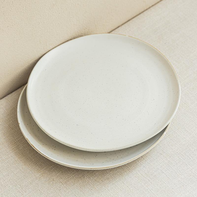 Large Plate Ceramic Special-Shaped Plate Sesame Glaze Plate Household Vegetable Plate Steak Plate Pasta Plate Simple Tableware Plate