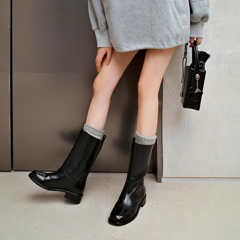 Fashion 2024 New Fall Shoes Round Toe Thick Heel Women Shoes Winter Women Boots Mid-calf Casual Platform Boots Motorcycle Boots