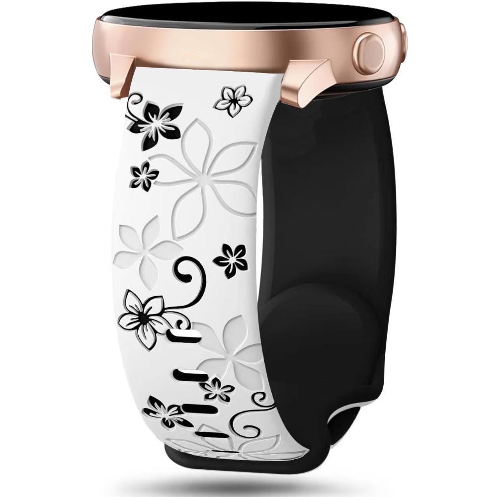 20mm Silicone Strap Flower Design Floral Engraved Two-color For Amazfit GTR, Huawei,Garmin Samsung Galaxy Watch 7 6 5 4