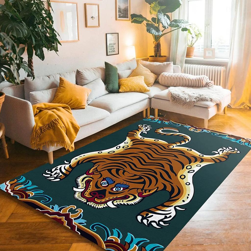 Tiger Konstnärligt Mönster Stor Matta för Hem Vardagsrum Sovrum Soffa Dörrmatta Dekor Barnlek Mattor Matta Halkfri Golvmatta