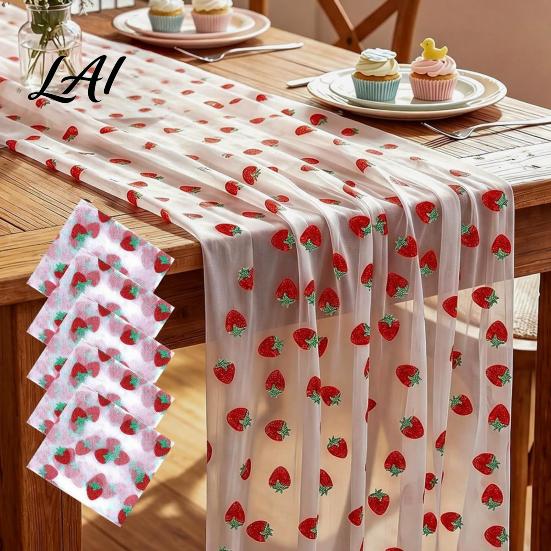 Seasonal Fruit Table Runner Sheer Tulle Lemon Pattern Cherry Runner Strawberry Summer Wedding Reception Tablecloth Overlay