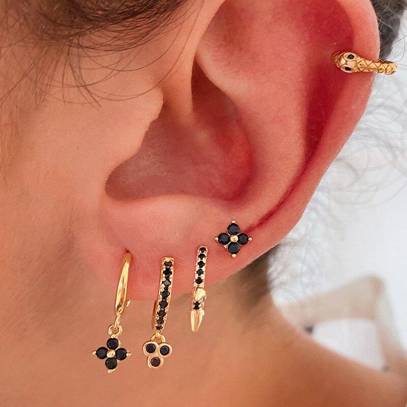 Fashion Black Zircon Hoop Drop Earrings For Women Stainless Steel Piercing Women's Dangle Earrings 2023 Fashion Jewelry