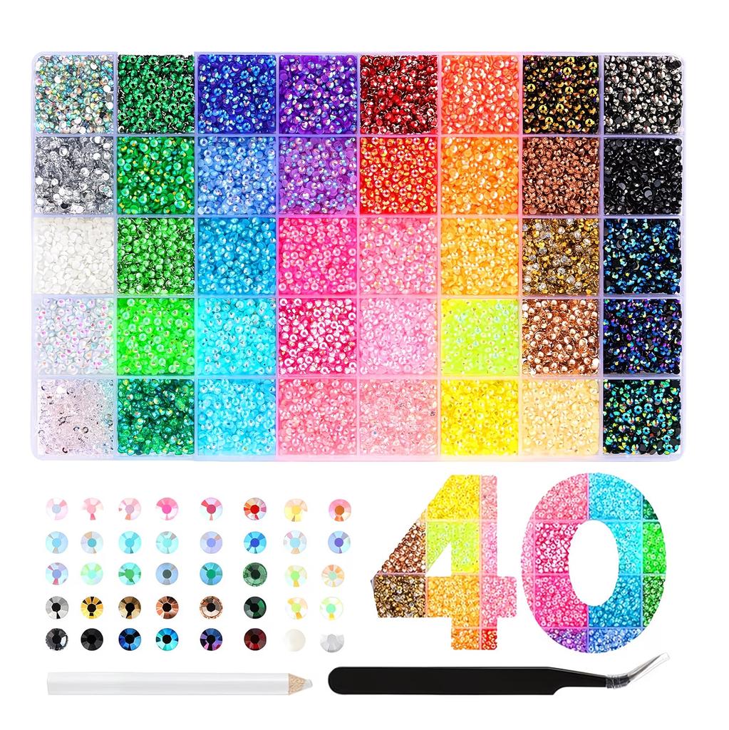 40 Colors Resin Flatback Rhinestones Gems for Nail Art DIY Clothing Shoes Crafting Diamond Decoration Accessories