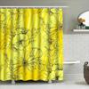 Hand-Drawn Floral Shower Curtain Yellow Color With Black Flowers For Bathroom Decoration Waterproof Fabric Material
