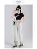 Rolled Cuff Contrast Wide-Leg Petite Jeans - Women's Spring/Summer Grandma Style, Loose Fit, 7/8 Length.