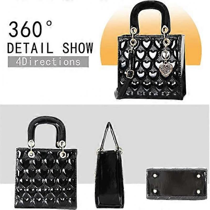 Ladies Wallet and Handbag PU Leather Satchel Shoulder Bag Messenger Bag--Black