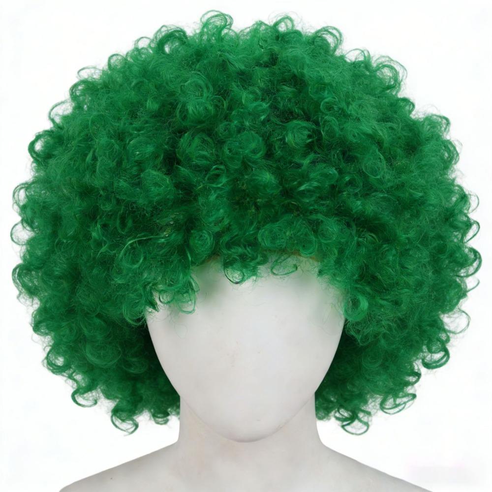 Capelli Ricci Ondulati Corti Colorati Resistenti al Calore Tifoso di Calcio Che Indossa Parrucche Halloween