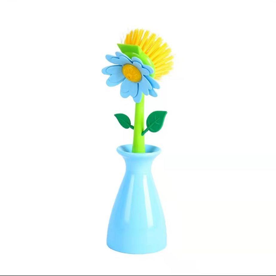 Hand Washed Pot Brush Bowl Brush with Handle Long Brush for Washing Dishes Pot Brush Kitchen Cleaning Supplies, Sunflower Brush
