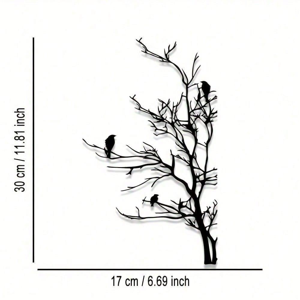 Schwarzer verdorrter Baum mit Vögeln Minimalistische Metall-Wandkunst - Moderne Heimdekoration für Schlafzimmer, Wohnzimmer oder Badezimmer.