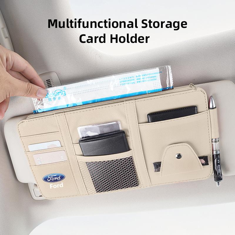 Car PU Leather Sun Visor Sunglasses Ticket Card Storage Bag Accessories For Ford ST Line Focus Fiesta Puma Ranger Kuga MAX F150