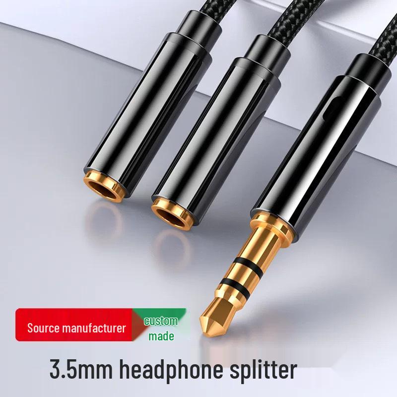 

Gold-Plated 3.5mm One-to-Two Audio Splitter: Male to Dual Female Nylon Braided Cable 0.25m чорний