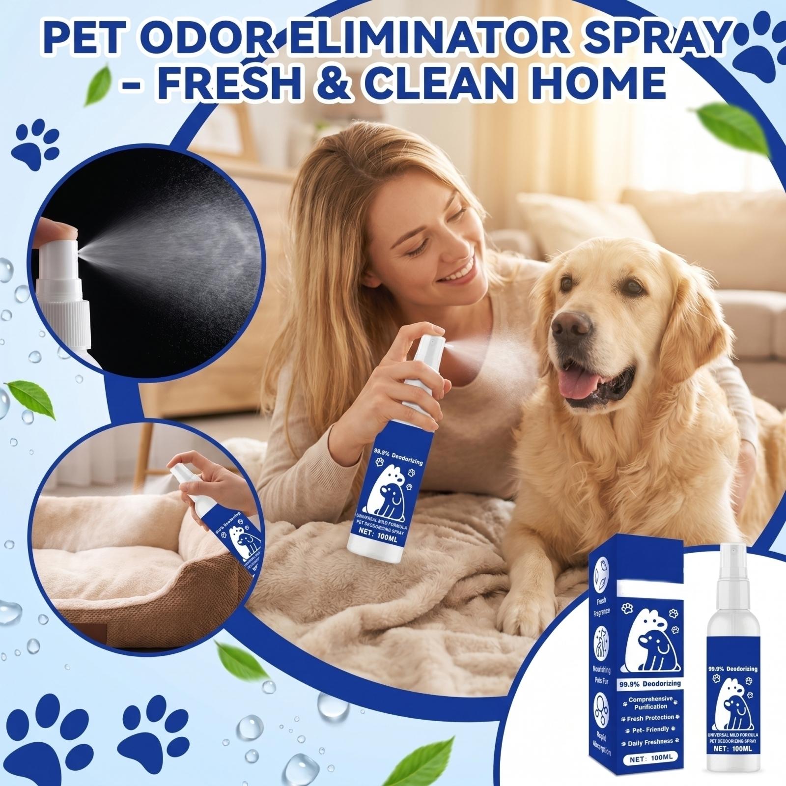 

Pet Deodorizing Spray 100ML Universal Mild Formula Odor Eliminator for Pets and Surroundings Safe and Effective Deodorizer one size синій