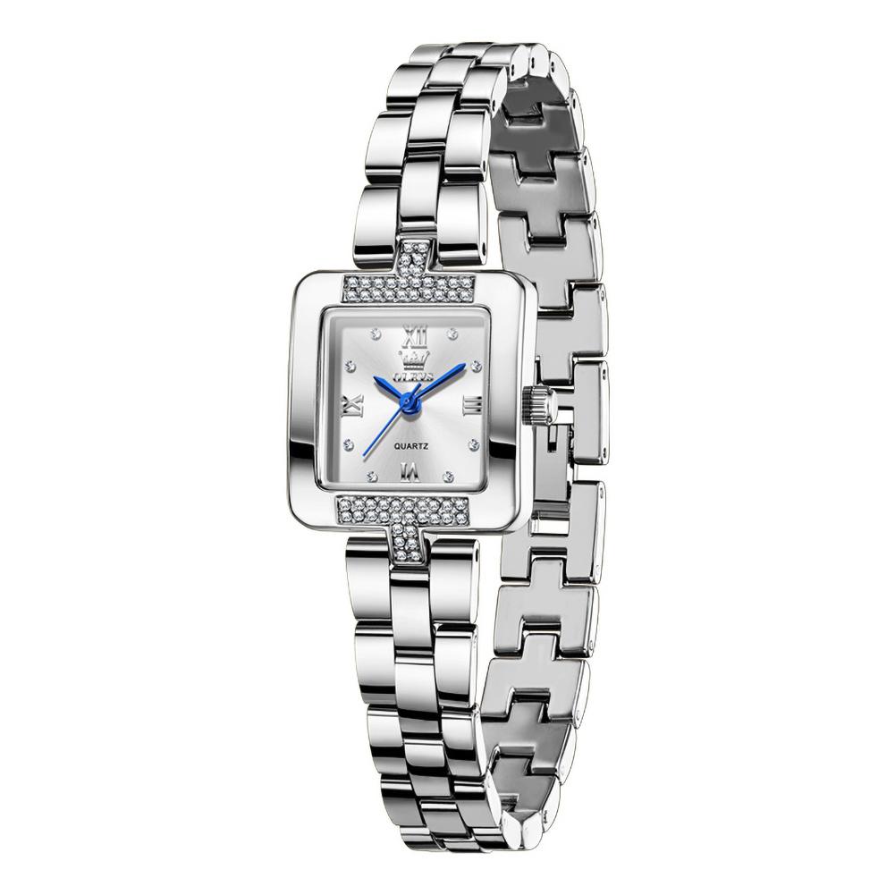 OLEVS Elegante Damen-Quarzuhr Goldenes Quadratisches Gehäuse Strassstein Diamantbesetztes Metallarmband Wasserdichte Armbanduhr Geburtstagsgeschenk
