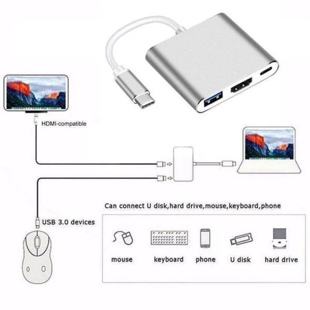 4K Type C Adapter Digital Multiport Hub Type C To Video Connector with USB 3 0 Port and Type C Charging