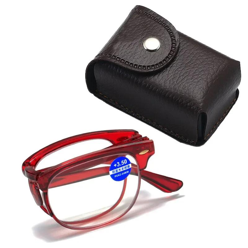 Mens Women Blue Light Blocking Reading OpticalGlasses with Case Portable Folding Far Sight Eyewear Ultralight Eyeglasses +1.0 To +4.0