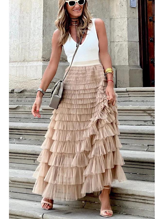 Chic 2023 Layered Cake Skirt: European & American Style Mesh for Women