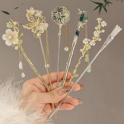 1pc Ancient Style, Flowers, Tassels, Hairpin, for Women, a Sense of Luxury, Hanfu, Versatile, Hairpin, Buyao (a Type of Ancientt