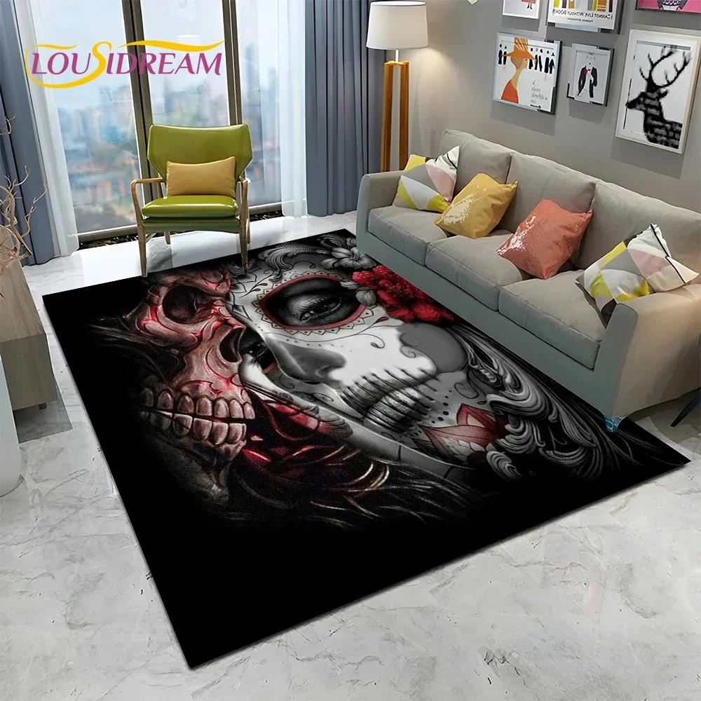 Horror Gothic Female Skull Dead Girl Teppich Teppich für Zuhause Wohnzimmer Schlafzimmer Sofa Fußmatte Dekor, Kinderbereich Teppich rutschfeste Bodenmatte