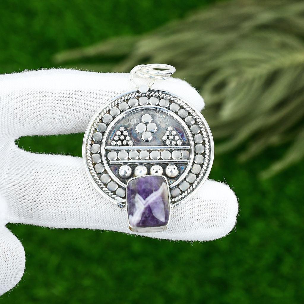 Friendship Day Sale Chevron Amethyst Gemstone 925 Silver Wedding Pendant Jewelry