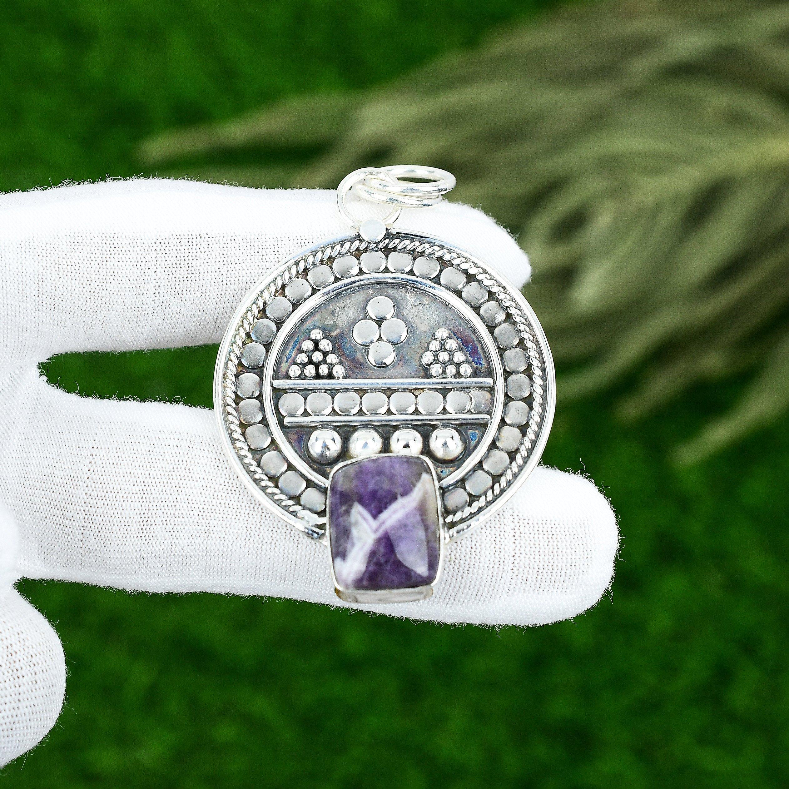 Friendship Day Sale Chevron Amethyst Gemstone 925 Silver Wedding Pendant Jewelry