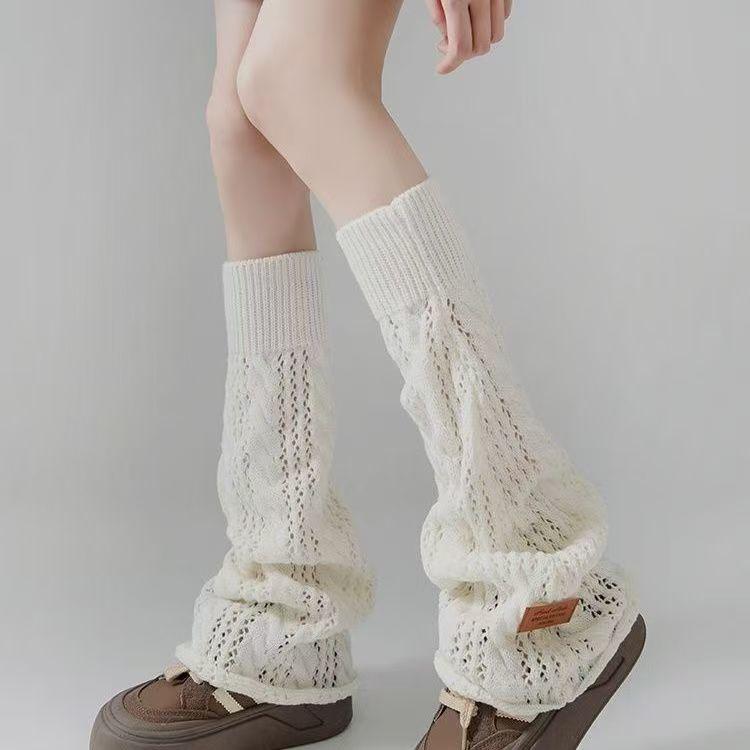 Women's Thin Hollow-out Leg Warmers for Spring and Summer Knitted Breathable Calf Flared Slouchy Long Socks
