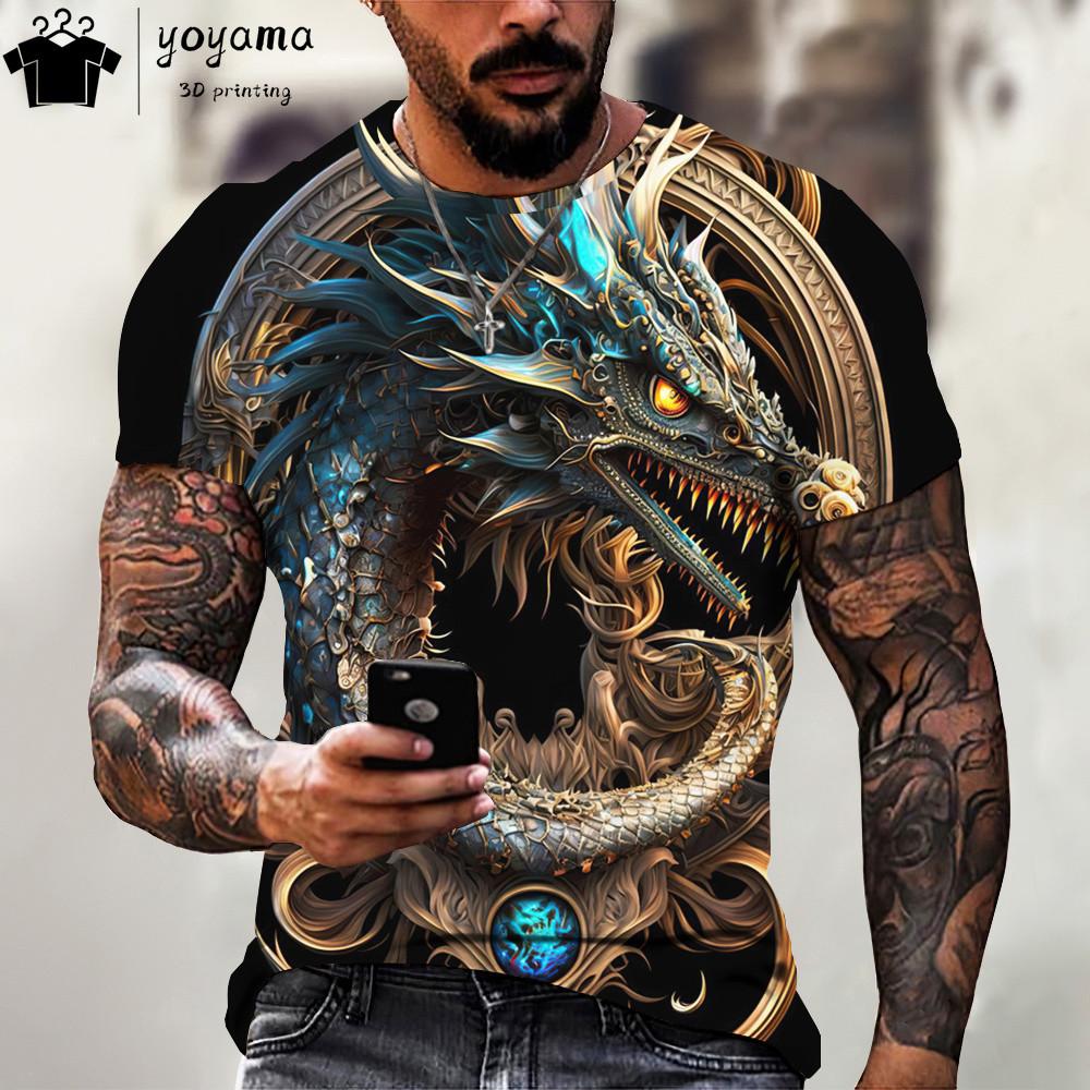 Men's Clothing Dragon T-Shirt Fashion 3d Printed T Shirt Animal Pattern Short Sleeved Tee Oversized T-Shirt Street Casual Tops