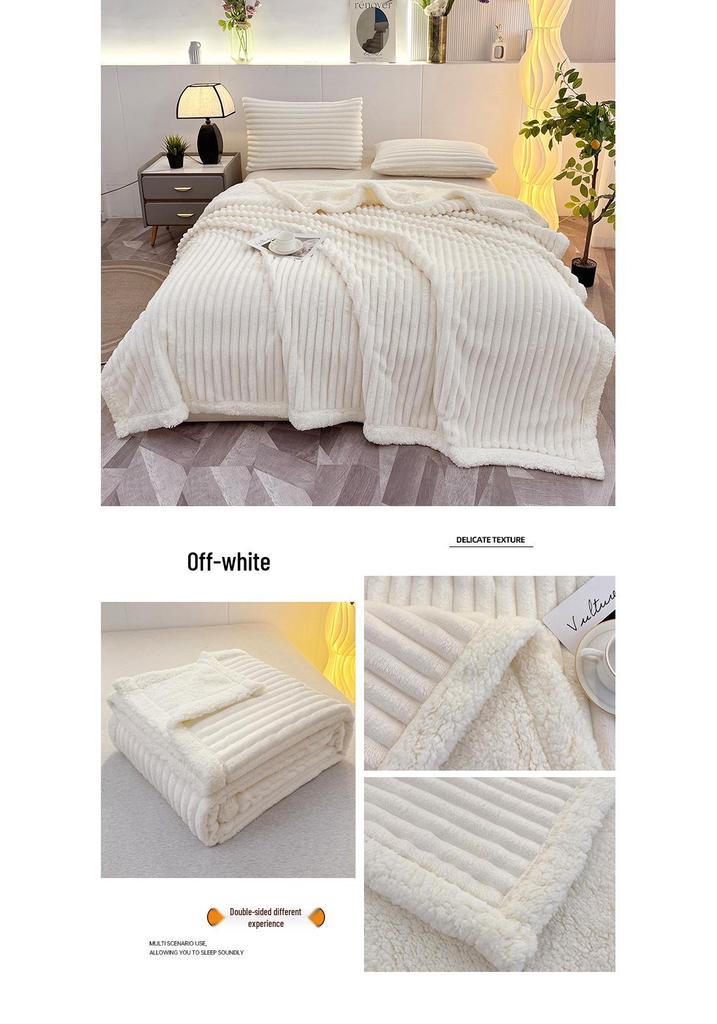 Lambswool & Faux Rabbit Fur Striped Blanket - Sofa Nap & AC Cover