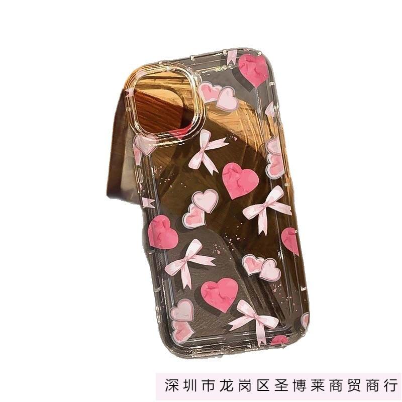 Full Screen Pink Bow Love Applies To Apple 17 Mobile Phone Case iPhone16/15/14 Transparent Airbag Case 13