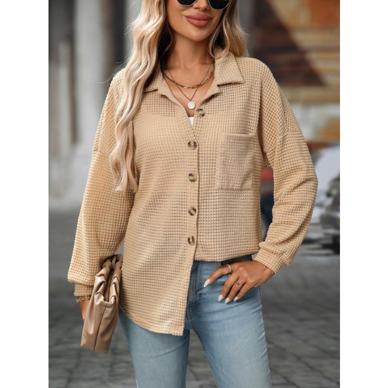 Women S Loose Fit Waffle Knit Long Sleeve Casual Commute Shirt