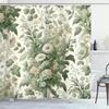 Green Shower Curtain, Retro Jungle Flowers Huddle With Leaves Nostalgia Colors Farmhouse Boho, Cloth Fabric Bathroom D