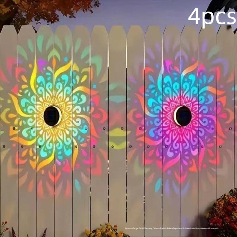 Outdoor Decorative Solar Mandala Lights 4 Pack IP65 Waterproof for Deck Step Wall Fence Garden Pathway Holiday Decoration