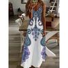 Women V Neck Sleeveless Floral Print Vintage Long A Line Dress