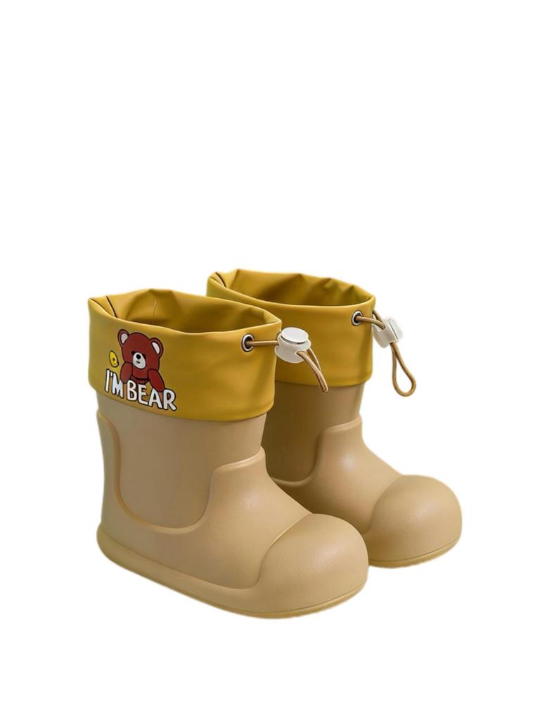Pink Macaron Bear Pattern Kids' Non-Slip Waterproof Rain Boots - Cute and Soft for Babies and Kindergarteners