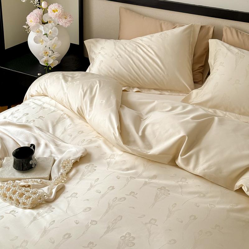 

Class A Maternal Infant Grade High-End Long-Staple Cotton Cotton Jacquard 4-Pcs Set Pure Cotton Bed Sheet Quilt Cover Light Luxury Bedding 4 1.5m bed quilt cover 200 * 230 bed sheet 4pc