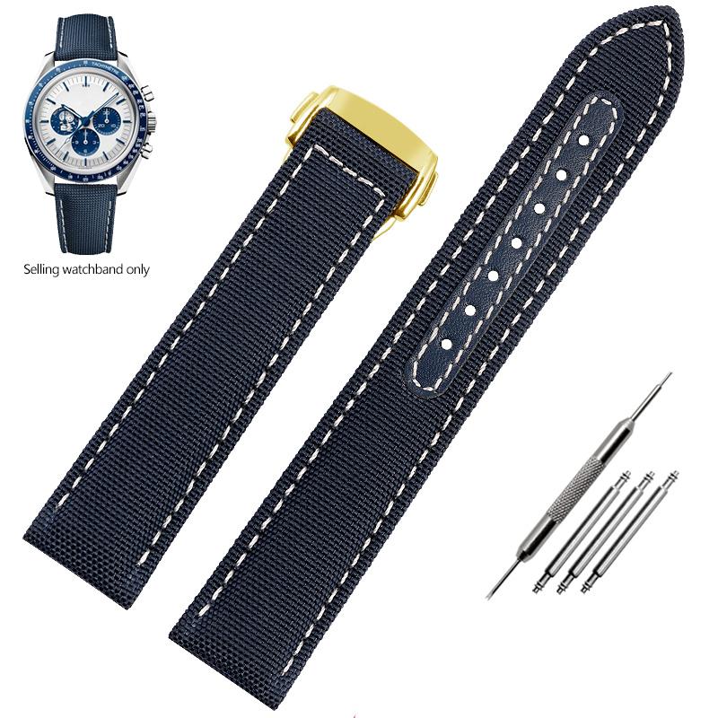 19mm 20mm Woven Canvas Watch Band Strap For Omega Seamaster 300 AT150 Fabric Leather Nylon AQUA TERRA 150 Blue Black Watchband