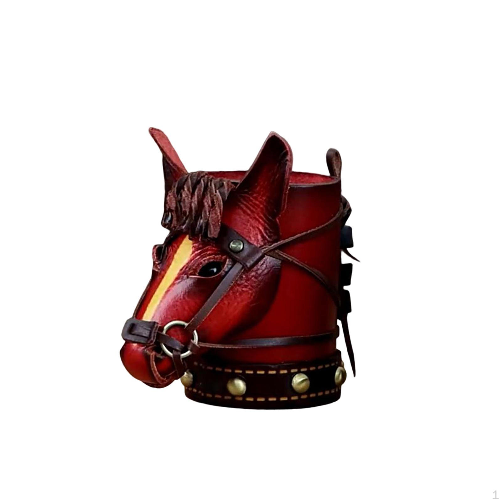 

Cute Pen Container Desktop Ornament Centerpiece Multifunctional Figurines PU Leather Horse Pencil красный