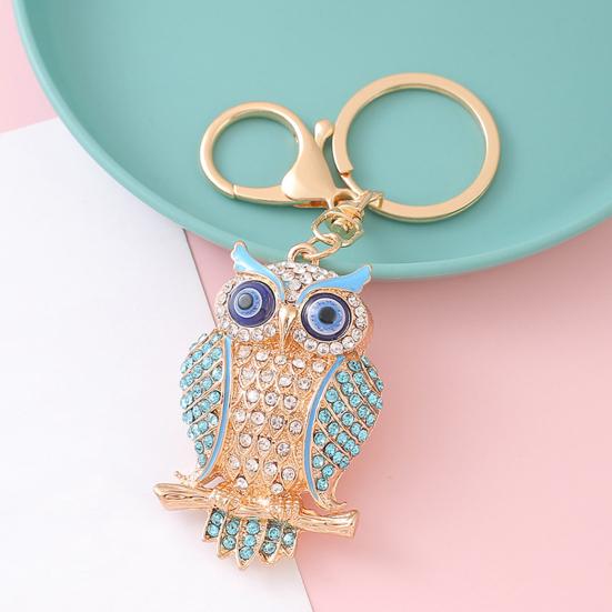 Keychain Pendant 3D Cartoon Owl Design Sparkling Rhinestones Inlaid Enamel Wings Key Chain with Lobster Clasp Key Ring Bags Accessories