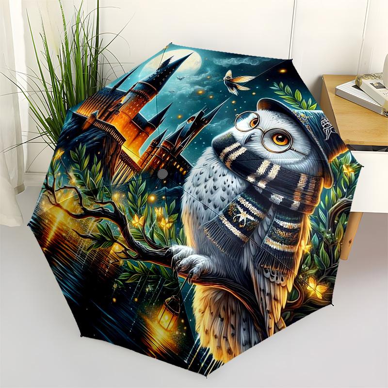 

1pc Hogwarts Owl Night Scene Umbrella with Plastic Handle,Cartoon Pattern,Suitable for All Seasons Multi-functional Umbrella363