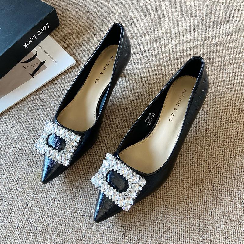 G460-6 pointed single shoes women's 2025 new autumn shallow mouth ladyshoes square buckle rhinestone Mary Jane stiletto high heels