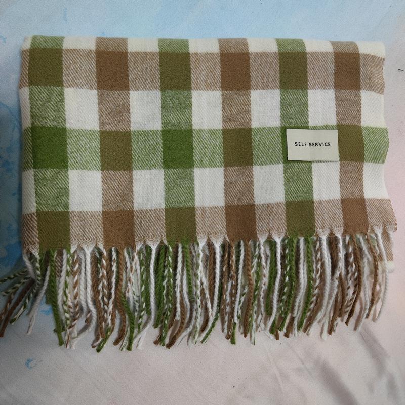 Autumn and Winter Korean Style Color Blocked Imitation Cashmere Plaid Fashionable and Versatile Thickened and Warm Student Shawl